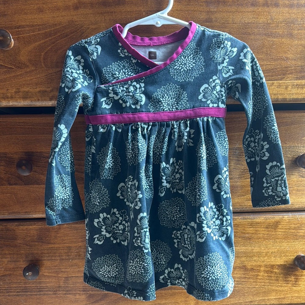 Tea Cotton Floral Blue & Purple Long Sleeve Dress